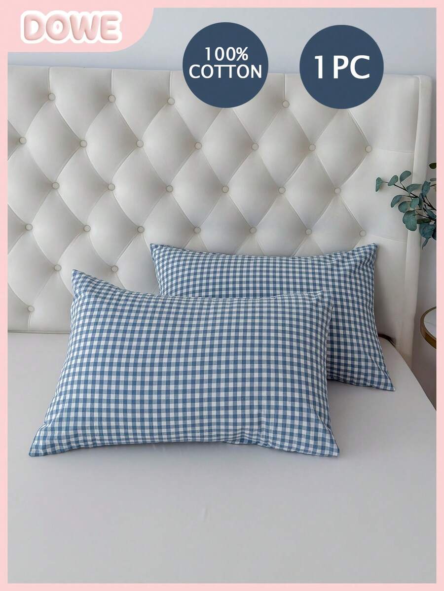 1个100%纯棉枕套，纱线染色水洗棉麻质感枕套，信封式枕套，男女通用，适用于宿舍、卧室、学校等场所，可作宿舍装饰、卧室装饰，简约格纹条纹图案 - 彩色 - 查看 1