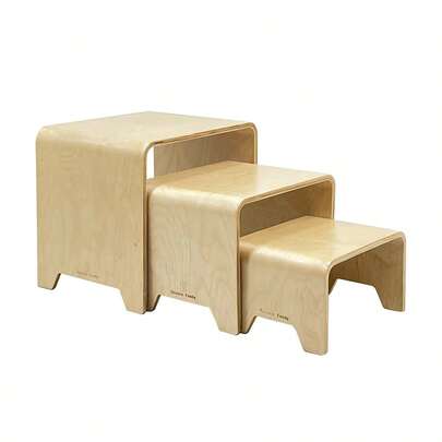 Damoch Family Montessori Inspired 3-In-1 Kids Stool Set – Bentwood Toddler Table & Chairs, Stackable Nesting Stools For Playroom, Kitchen, Bathroom, Kindergarten (S/M/L) - Space-Saving