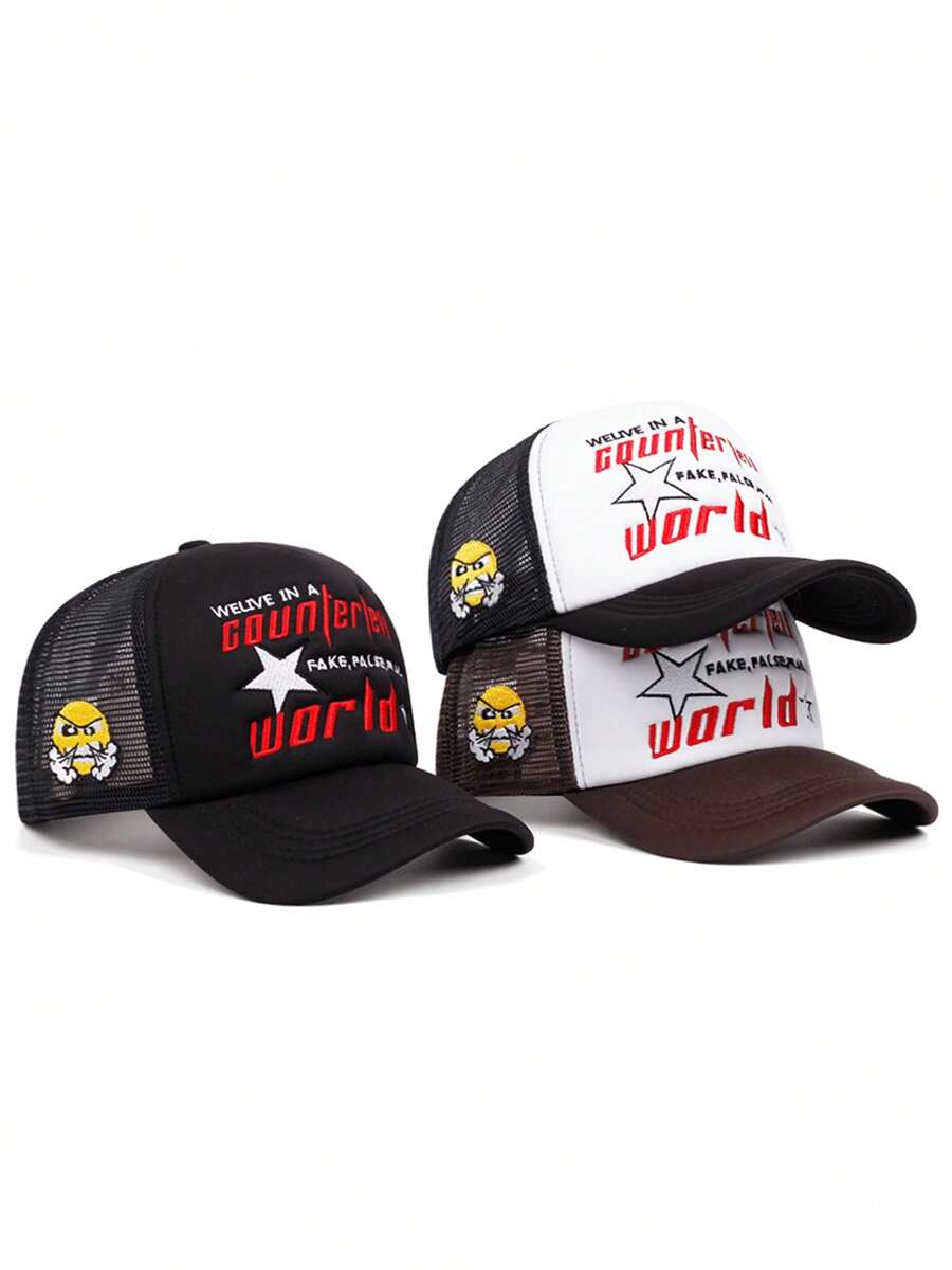 2025 New Creative Personalized Breathable Mesh Hat World Letter Anger Embroidered Skateboarding Hat Street Fashion Hip Hop Hat Outdoor Sports Sunshade Hat Daily Commuter Decorative Hat Male Female Casual Baseball Hat