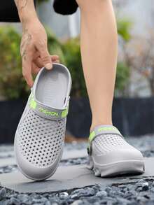 Men's Solid Color Breathable Slip-On Sandals, Comfortable Non-Slip Indoor/Outdoor Slippers, Lightweight Hollow Mesh Beach Water Shoes For Camping & Hiking - Grey - View 5