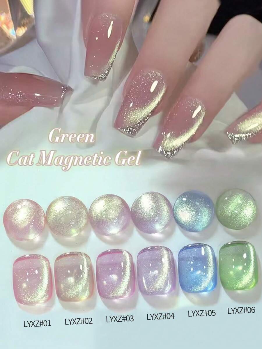 LYTTOA 10ml Green Cat Magnetic Gel Polish Ultra Shine Holographic Glitter Semi Permanent Soak Off UV LED Cat Gel Gel Varnish For Manicure 1pc/6pcs Nails