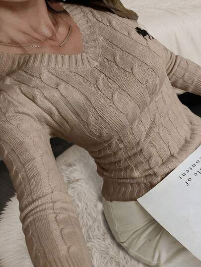 Women's Knitted Long Sleeve T-Shirt, Freeform Style, Fashionable Minimalist Business Casual Commute Elegant Resort Warm High-End Versatile Slimming Victory Day Cute Top, Retro Korean Style