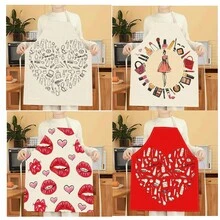 1件装美容工具图案围裙，创意趣味时尚印花围裙，家居清洁围裙，易清洗厨房烹饪围裙，创意家居围裙 - 彩色 - 查看 1