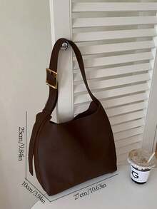 1pc Brown PU Leather Shoulder Bag, Fashionable & Minimalist Design, Suitable For Women's Everyday Use - Brown - View 3