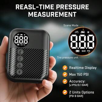  Inflador de neumáticos portátil Carsun con manómetro digital - Compresor de aire recargable por USB para coches, motocicletas, SUV, bicicletas y balones deportivos - Batería de 480mAh, peso 150g, luz LED y accesorios de carga por USB para el coche
