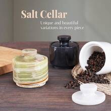 Marble Salt Cellar with Lid 3" Green Onyx Stone Sal para Mostrador y Piedra Recipiente de sal Salero Caja de sal y Tarro de especias - Worldnix - Ver 3