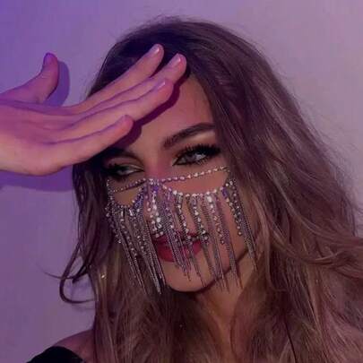 European & American Style Tassel Mask, Suitable For Masquerade Ball, Halloween, Nightclub Party Accessories