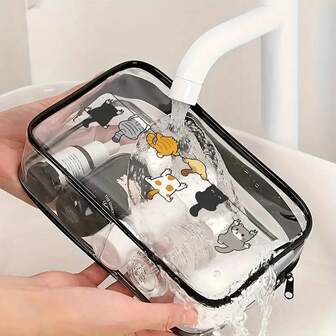 1/2/3 piezas Organizador de viaje de gran capacidad y elegante con cierre de cremallera - Diseño lindo de gato, fácil de limpiar, bolsa de PVC duradera para cosméticos, cuidado de la piel y accesorios de mujeres, bolsa de maquillaje de viaje, diseño juguetón, almacenamiento transparente
