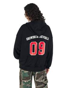 MT99 复古街头风印花连帽卫衣，情侣款连帽衫 - 黑色 - 查看 3