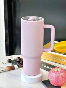 1pc 40oz Stainless Steel Tumbler With Handle And Foldable Straw, Double-Wall Vacuum Insulated Mug For Hot & Cold Drinks, Minimalist Travel Cup - Màu Lilac Tím - Xem 2