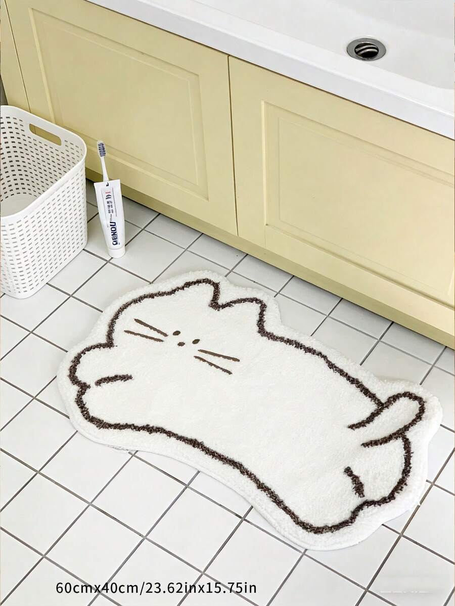 1pc Plush Cartoon Cat Jumping Shaped Bathroom Mat, Bathroom Rug, Bath Mat, Door Mat, Small Rug, Carpet, Mat, Home Decor, Area Rug, Outdoor Mat, Home Decor, Area Carpet, Bedroom Carpet, Washable Rug - Multicolor - View 1