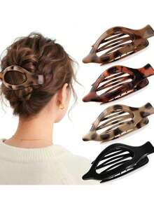 Women Flat Round Hair Clips , Non-Slip Hair Clips, Curved Design Vintage Simple Hair Accessories Clips, Claw Clips, Hair Claws, Clips For Hair, Hair Slide, Hair Barrettes, School Stuff Fashion Hair Clutch Elegant Hair Jaw Clip - Multicolor - View 2