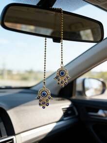 Pendentif de rétroviseur de voiture entièrement serti de strass, forme d'œil de diable creux, accessoire décoratif - Taille Unique - Voir 10