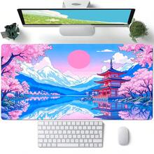 1pc Extra Large Japanese Pagoda & Landscape Pink Cherry Blossom Gaming Mouse Pad Non-Slip Premium Base Precision Stitched Edges, Rectangular Desk Mat For Office Study, Home Decor - Colorful - View 11