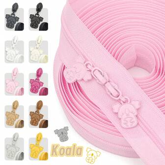 1 set (450 cm de fermeture éclair + 10 curseurs de fermeture éclair assortis), fermeture éclair en nylon #3, curseurs de fermeture éclair à motif koala, plusieurs couleurs disponibles, convient pour les vestes, les portefeuilles, les sacs en tissu, les textiles d'ameublement, les bricolages, etc.