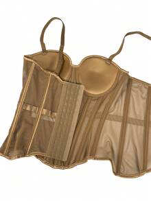 Kamisol Jala Tanpa Punggung Bergaya Korset Warna Polos untuk Wanita dengan Bra, Pakaian Dalam Kasual Musim Gugur/Musim Dingin untuk Musim Panas - Coffee Brown - View 7