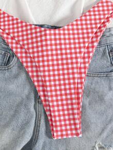 wohenmeili 两件套度假沙滩印花比基尼，欧美流行夏季泳装 - 紅白格 - 查看 7