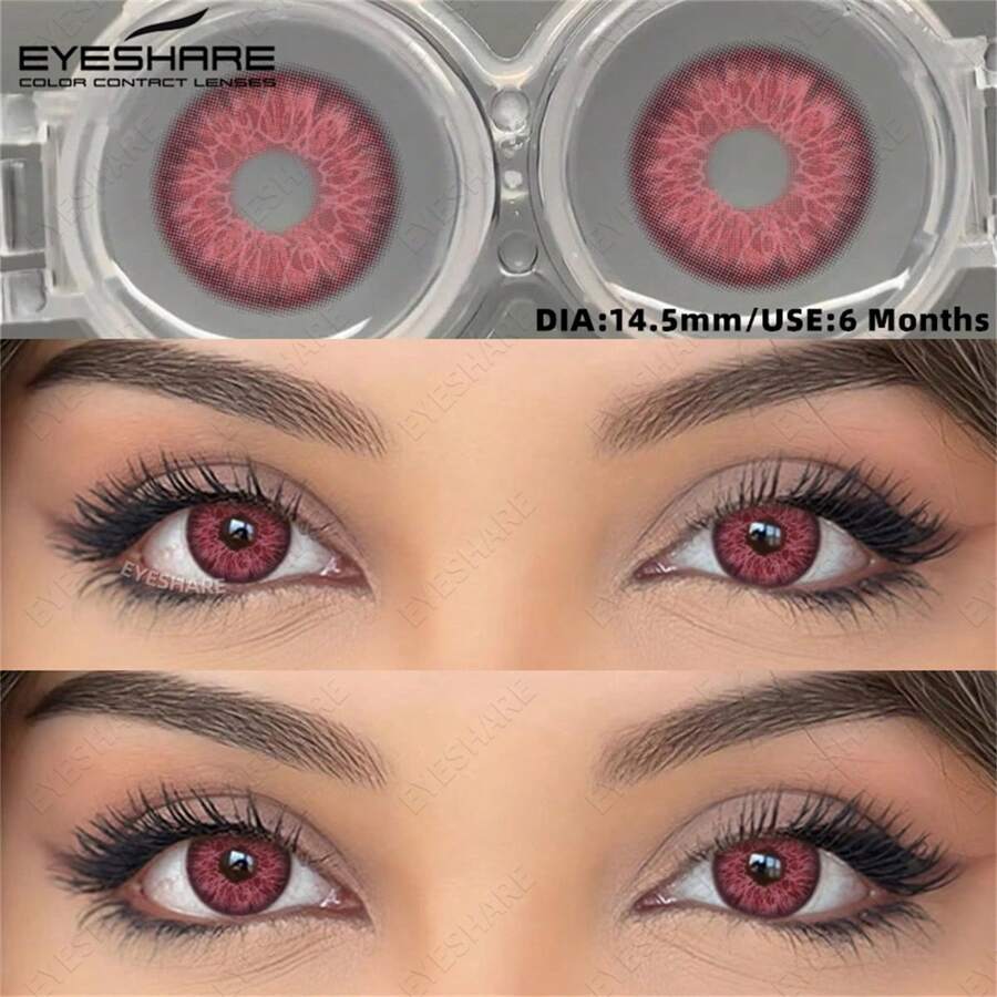 EYESHARE New Model 1 Pair Of Colored Contact Lenses For Eye Makeup, Brown, Gray, Blue And Green Contact Lenses, For Beauty Makeup, Annual Use, 14.5 Mm - No Prescription - 粉色 - 查看 1