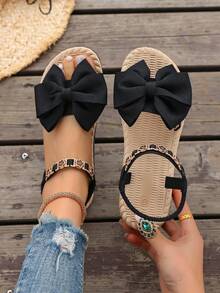 新款波西米亚蝴蝶结设计时尚百搭可爱一双波西米亚风白色/粉色青少年新款波西米亚凉鞋，2026年夏季新款 - 米色 - 查看 1