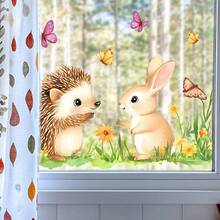 1pc Removable Rabbit & Hedgehog Wall Sticker With Butterfly Floral Pattern, Suitable For Spring Easter Bedroom Living Room Hallway Wall Decor - Multicolor - View 10