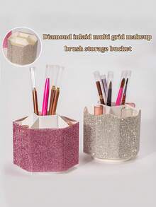 1个360°旋转美妆美甲镶钻高档美容工具收纳桶，多隔层化妆刷收纳桶，桌面多功能收纳桶 - 彩色 - 查看 2