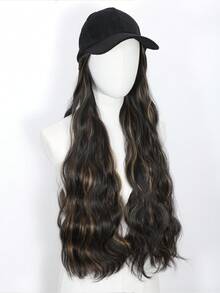 合成长波浪发帽，带接发，一体式假发帽，适合女性和女孩日常发型。 - 挑染金色 - 查看 7