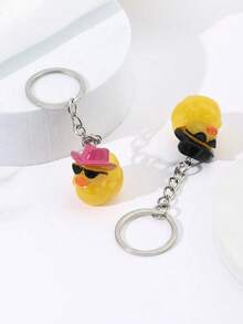 1 pieza Llavero con gafas de sol con forma de pato amarillo, colgante de pato de dibujos animados creativo, accesorio de moda para bolso, llavero, artículo pequeño y lindo - Multicolor - Ver 7