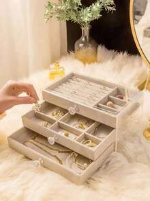 3-stöckige Samt-Schmuckbox, Schubladenart Schmuckorganizer-Box für Halsketten, Ohrringe, Ringe, Geschenk für Frauen und Mädchen, große Kapazität tragbare Schmuckbox, Badezimmer Aufbewahrungsbox, Schreibtisch Schubladenbox, stapelbare Schmuckbox, Schubladenart Schmuckbox, Ring Box Ohrring Organizer, Schubladenart Schmuckbox, 3-lagige Acryl-Samt-Schmuckbox - Verschiedenfarbig - Übersicht 12