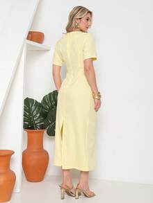 Casual Split Knot With Belt For Wedding - Yellow - View 2