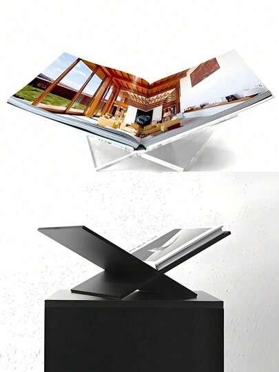 1 pieza Estantería de libros en forma de X de acrílico transparente, disponible en negro y blanco, adecuada para usar como estantería de libros, estante de exhibición de álbumes de música, decoración del hogar, aplicable para biblioteca, estante de libros de cocina, estante de álbumes de música y diversos estantes de exhibición y almacenamiento de libros