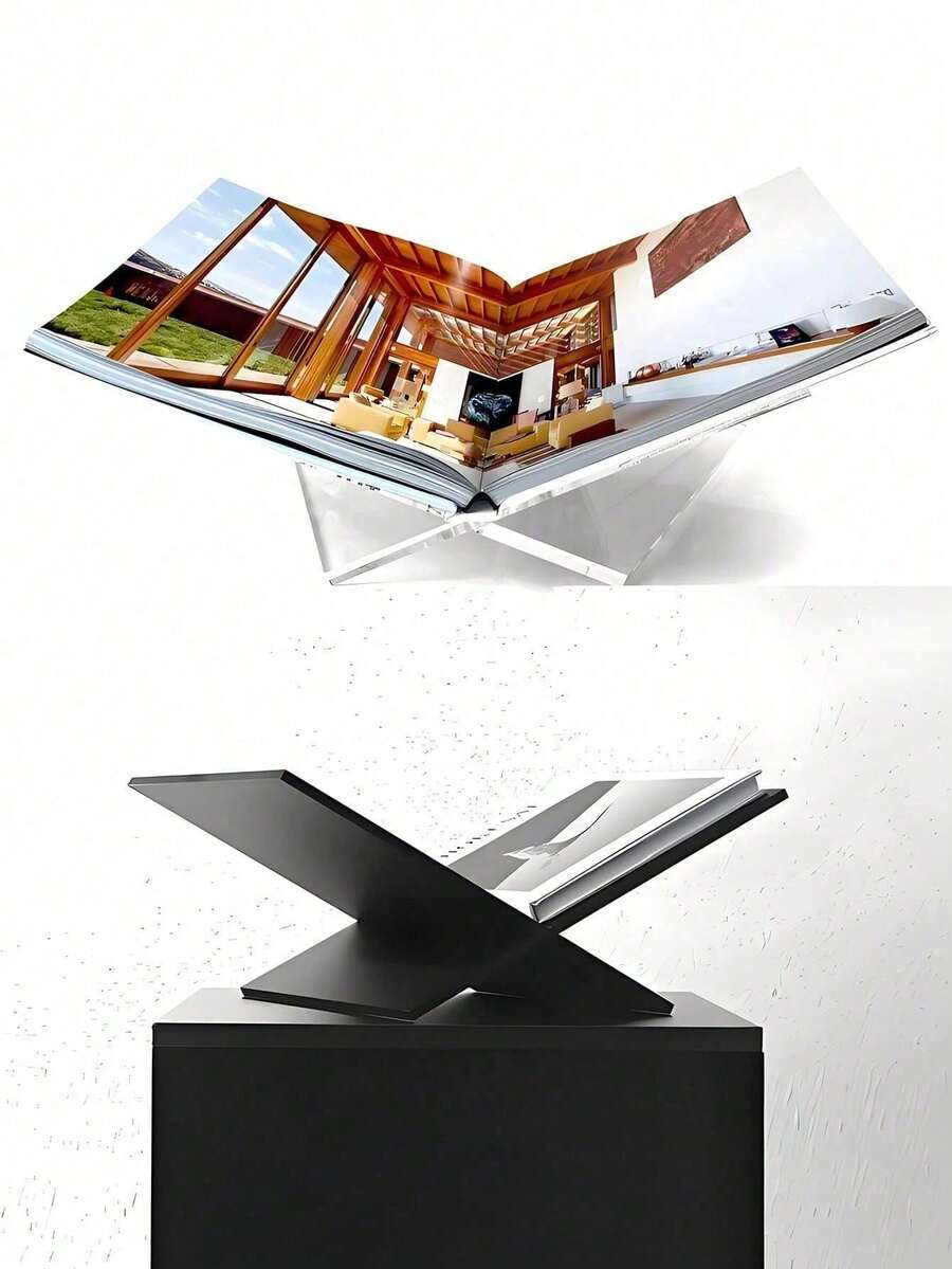 1 pieza Estantería de libros transparente en forma de X (por favor, retire la película protectora antes de usar), se puede usar como estantería de lectura, estante para exhibir álbumes de música, disponible en negro y blanco, adecuado para el hogar, la biblioteca, estantería de libros de cocina, estantería de álbumes de música y diversos libros de lectura y exhibición
