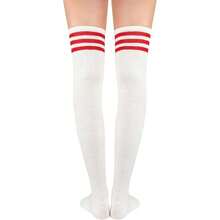 Thigh High Socks Long Over Knee High Socks For Women Casual Athlete Striped Knee High Stocking,36066830 - 紅色 - 查看 6