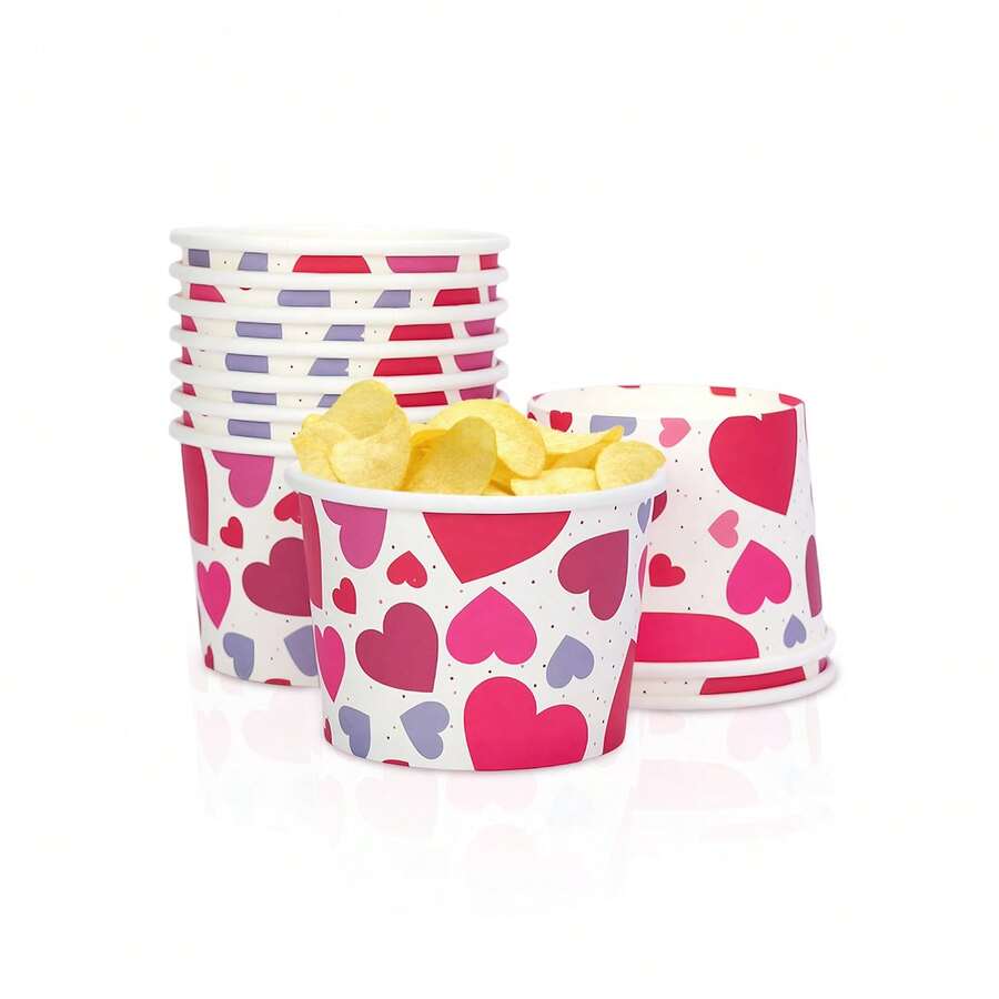 10 Stücke/20 Stücke/50 Stücke Valentinstag Snack Becher Valentinstag Herz Einweg-Papierbecher Valentinstag Becher Herz Becher für Eiscreme Schüsseln für Leckereien Cupcakes Zubehör Dekoration Bridal-Shower Hochzeitsparty Gastgeschenke - Verschiedenfarbig - Übersicht 1