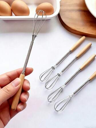 1/2pcs, Whisk With Solid Handle, Kitchen Mini Egg Beater, Milk Whipper Wire Whisk For Blending, Whisking, Beating, Or Stirring,Whisking, Beating And Stirring, Enhanced Version Balloon Wire Whisk ,Small Kitchen Tool For Whisking Egg Liquid And Whipping Cream, For Cake Making