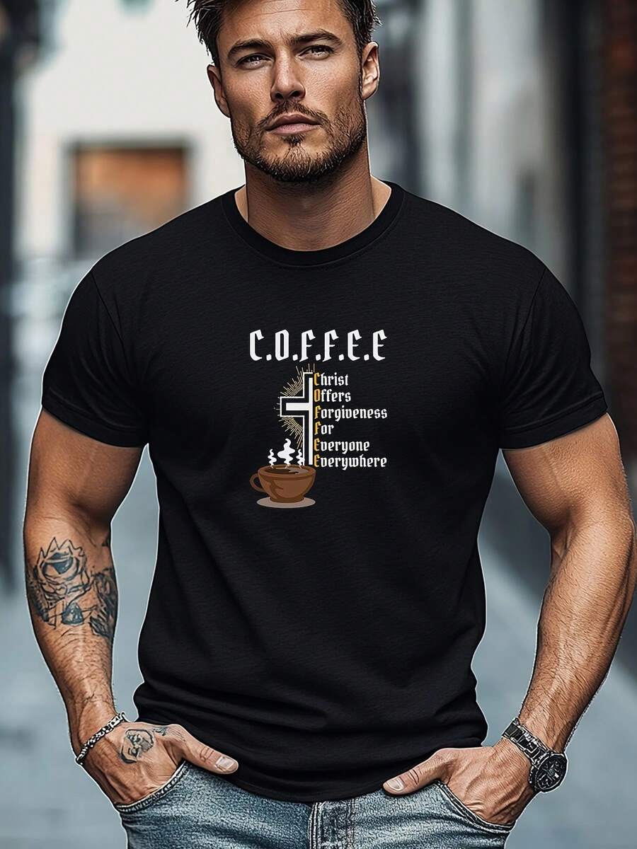 Klassisches Herren--Shirt mit Hundemotiv in Schwarz - Weiche Baumwolle.Rundhalsausschnitt.Kurzärmeliges Freizeithemd für alle Jahreszeiten - Schwarz - Übersicht 1
