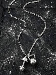 ZIRUISP 不锈钢哑铃和壶铃吊坠项链，男女皆宜，健身运动饰品，健美训练饰品，举重配件，激励礼物，送给男友