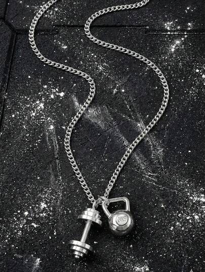 ZIRUISP Stainless Steel Dumbbell & Kettlebell Pendant Necklace For Men Women Gym Fitness Sports Jewelry Bodybuilding Workout Charm Weightlifting Accessories Motivation Gift For Boyfriend