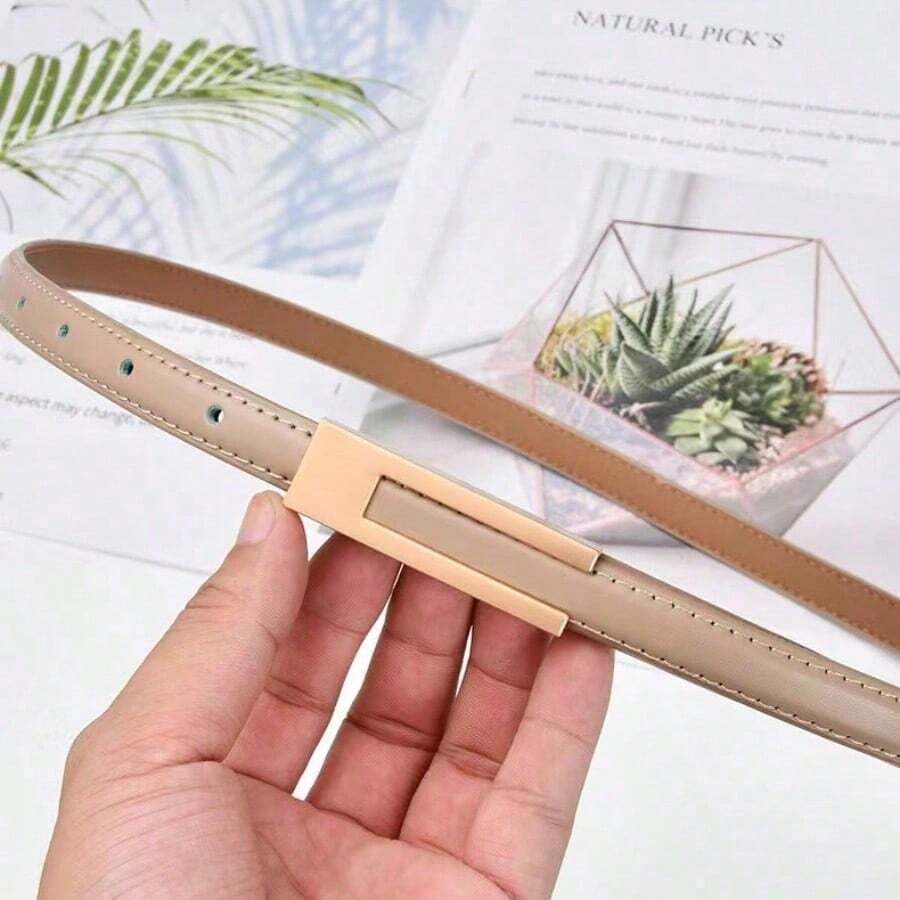 1pc Temperament Retro Small Belt Thin Soft Solid Color Simple Metal Joker Belt Decoration With Skirt Suit Jeans Belt Female Daily Suit Pants Skirt Can Be Worn All Year Round. - Màu Khaki - Xem 1