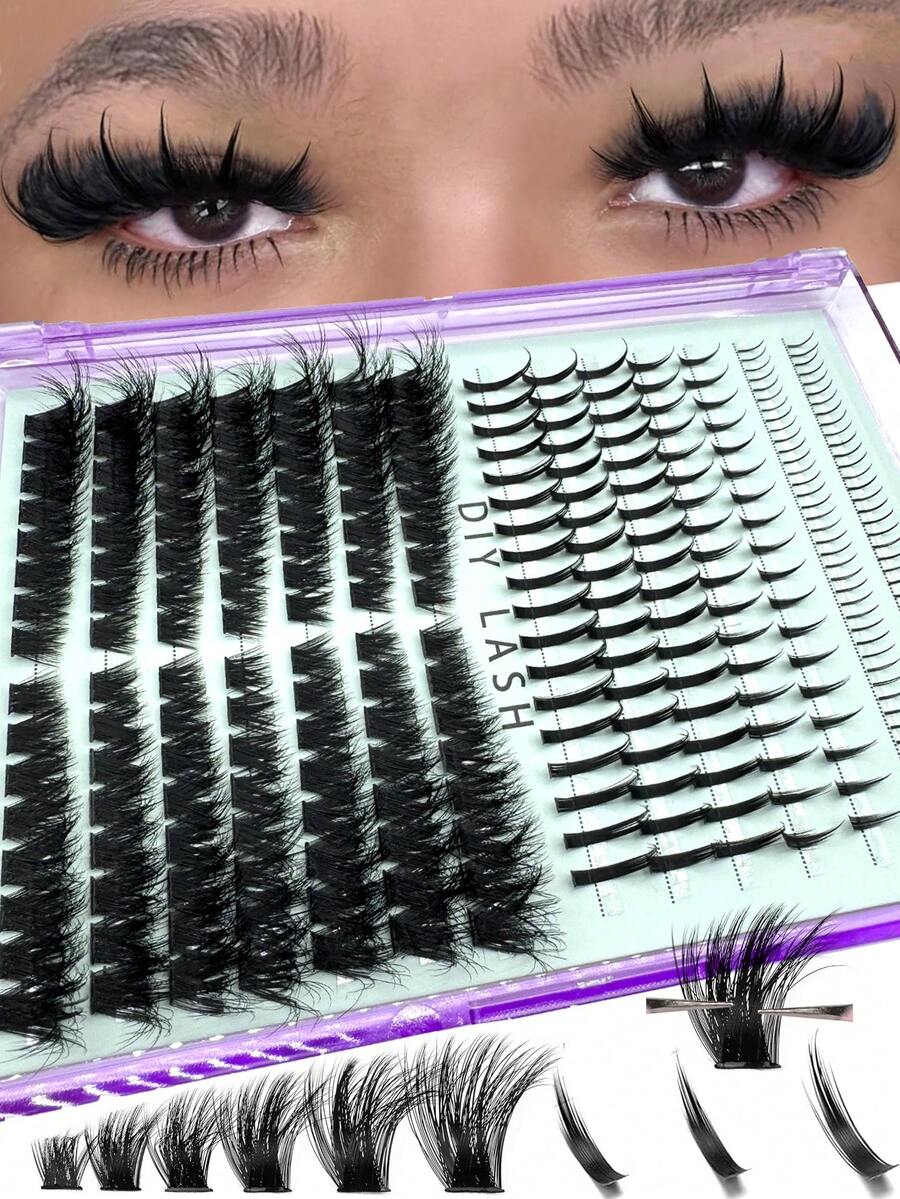 Perfect Combination Packaging Of 310/282 Bottom +Spiky Lashes+50D/80D/100D Basic Single  Clusters Eyelashes, One Box Solves The Perfect Manga Eye Makeup,D Curl Large Capacity False Eyelashes Divided Into Height, Left+Right For Paired Single Cluste Match Mixture Of Spike Lashes And Bottom Lashes, Fluffy. Thick. Soft. Lightweight False Eyelash Set, Comfortable To Wear. Enlarging Your Eyes, Lifting Eye Tails, DIY Eyelash Extension, Eyelash Extension. Daily Life&Weddings&Dates&Parties&Music Festivals&Halloween Use Lashes Individual Clusters Eyelash - Black - View 1