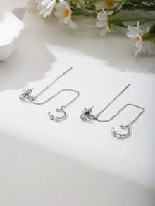 Nooxian 1pair Women's Copper Ear Cuff With Plain Circle & C Element Detail - Silver - View 2