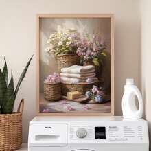 1 Piece Pinafore Posters Basket Art Prints Hydrangea Hanging Painting Rustic Wall Art Poster Vintage Wall Arts Aesthetic Wall Print Wall Artwork Laundry Room Wall Decor No Frame - Multicolor - View 9