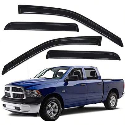 WV94109 Extra Durable Outside-Mount Car Window Visors Rain Guards Fit 2009-2018 Dodge Ram 1500 Crew Cab 2010-2025 Ram 2500 3500 Crew Cab/Mega Cab 2019-2024 Ram 1500 Classic Crew Cab Smoke 4-Pcs