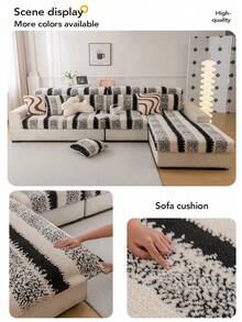 1 tấm bọc ghế sofa mùa đông co giãn bằng vải nhung, đệm sofa lông cừu mùa thu/đông mới, đệm chống trượt bọc toàn bộ, vỏ bọc cho sofa 1/2/3/4 chỗ ngồi trong phòng khách - Đen và trắng - Xem 7