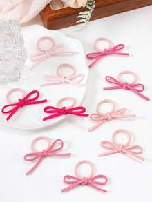 10pcs Korean Style Pink Bowknot Hair Ties, Suede Texture Cute Ponytail Holders, High Elasticity Hair Bands, Damage-Free Hair Accessories, Sweet Girl Daily & Party Hairstyle - Multicolor - View 8