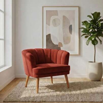 MOBLAN DECOR Poltrona Moderna Tecido Veludo Aconchegante para Sala de Espera Pés de Madeira Reforçado