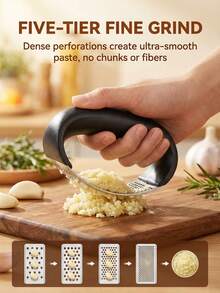 不锈钢压蒜器，杠杆式压蒜器，防锈，可放入洗碗机清洗，专业带手柄压蒜器，厨房压蒜器 - 黑色 - 查看 4