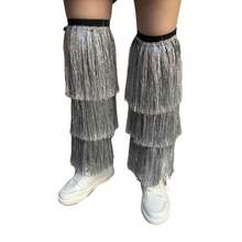 Men Women Tassel Leg Warmers Silver/Gold Color Solid Dance Leg Warmers For Party Stage Bar And More - Bạc - Xem 5