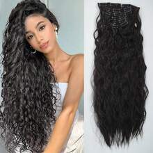 Clip In Hair Extensions 16 CLips 24Inch Long Water Wave Hair Extension For Women Full Head Synthetic Hair Extensions Hairpieces - Multicolor - View 13