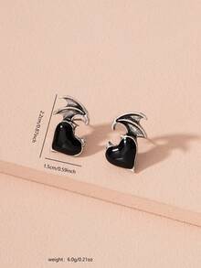 1 Cặp Hoa tai đinh tán hình trái tim bằng hợp kim tráng men màu đen theo phong cách Gothic cổ điển, phù hợp với trang phục hàng ngày của phụ nữ, trang sức hộp đêm, hoa tai bộ xương Halloween, quà tặng Halloween, trang sức Halloween - màu đen - Xem 4