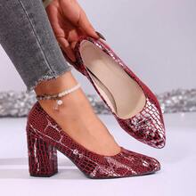 Women's Fashion High Heel Sandals, Solid Color - Wine Red - View 7